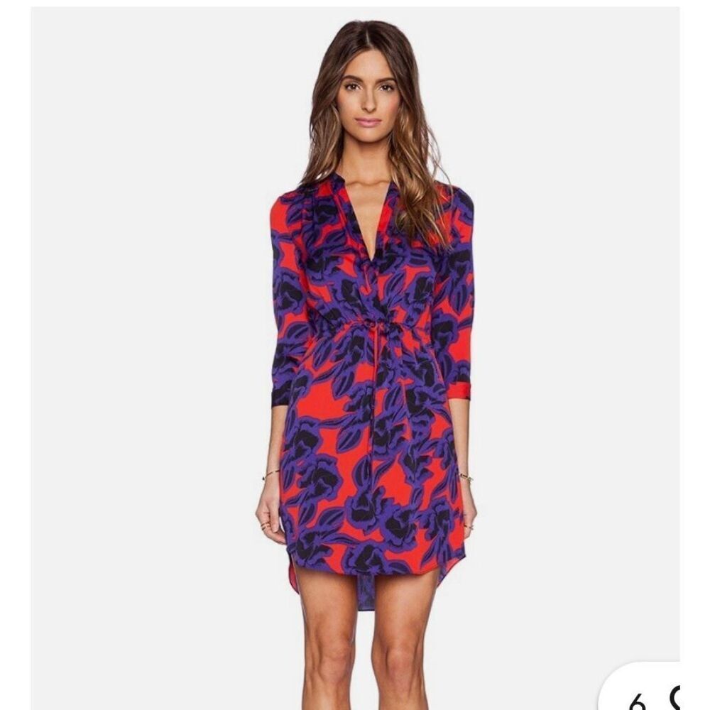 Diane Von Furstenberg Poppy Floral Stretch Silk Tie Waist Dress sz 6 EUC